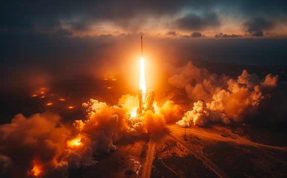 Rocket launching into the night sky photo