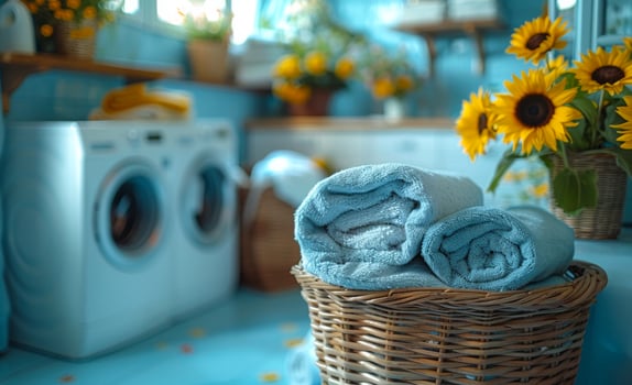 Blue Towels in Laundry Room Basket photo