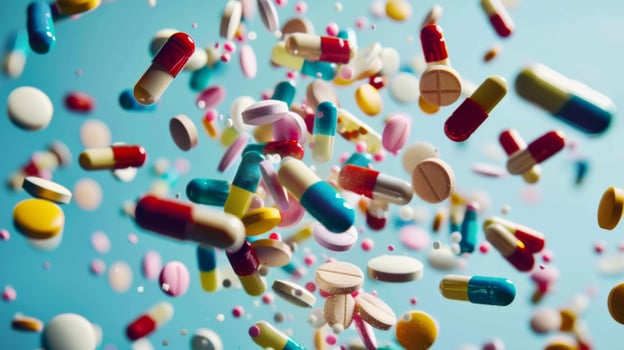 falling colored pills photo