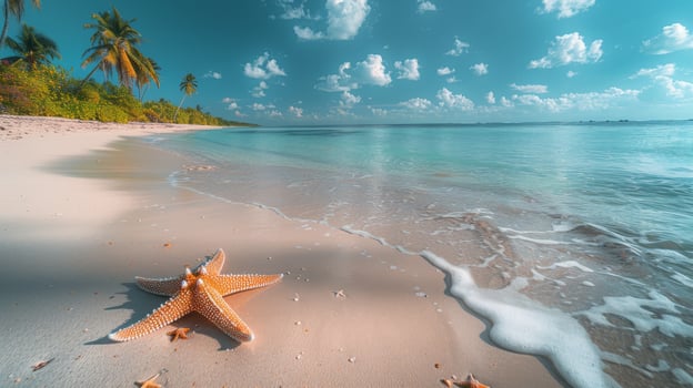Starfish on Beach With Ocean Background photo