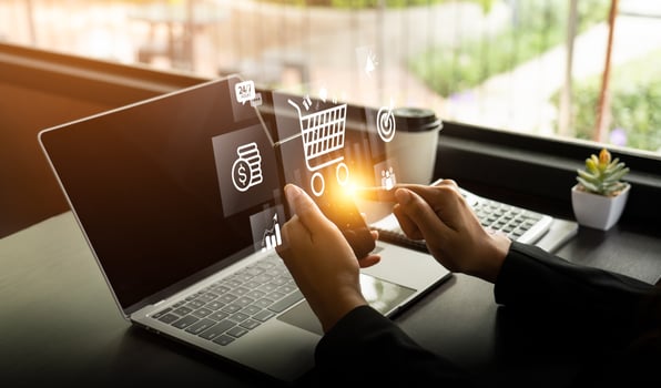 online shopping concept, businessman use smartphones to purchase products from online stores and shop on the internet, ecommerce store, online business, convenience, competitive price photo