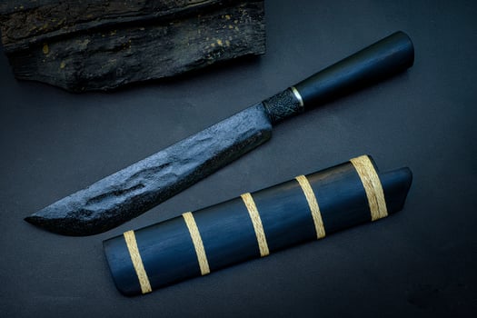 Black Sparta knife with ebony wood sheath is handmade in Thailand photo