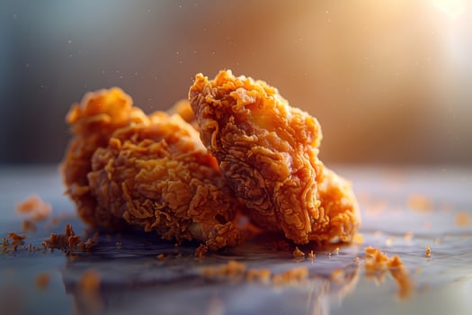 Fried chicken on a marble table in the kitchen. Close-up. photo