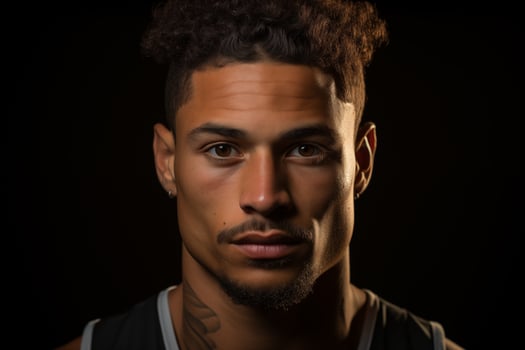 a man with a black jersey and a tattoo on his arm photo