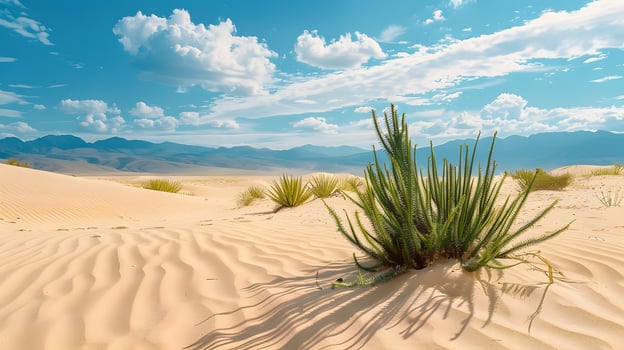 Desert landscape with cacti and sand dunes photo