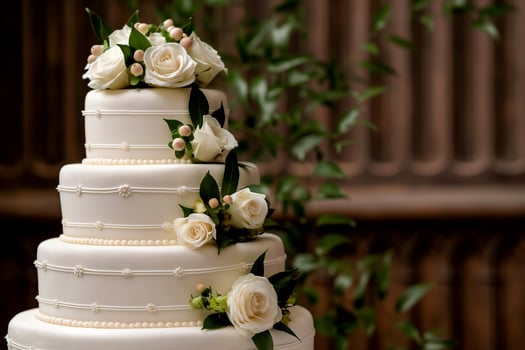 Elegant wedding cake with flowers photo