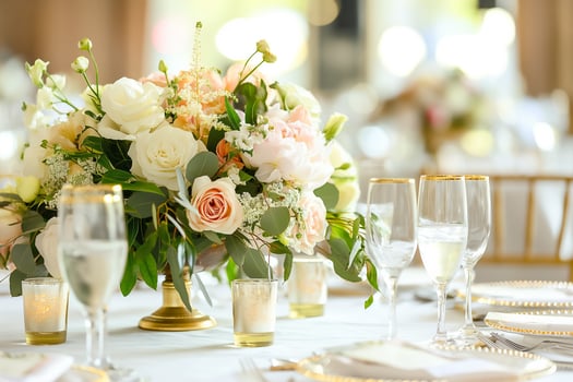 Wedding table decoration with flowers photo
