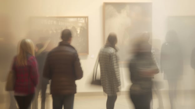 A foggy atmosphere envelops the curious museum exhibit visitors photo