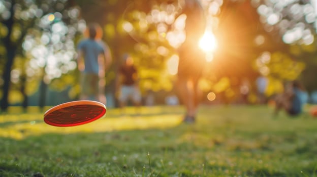 Dispersed s of people engaged in a friendly game of frisbee golf photo
