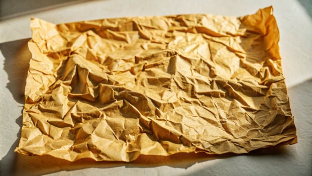 wrinkled brown paper on white background photo