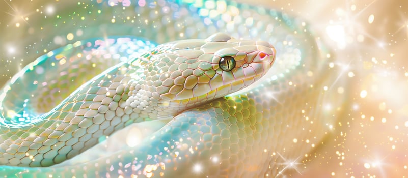 Snake 2025 is the symbol of the coming new year. Beautiful albino .Gorgeous spectacular shiny shiny snake. Dreamy and pensive beautiful symbol of the coming new year Greeting holiday ai generate photo