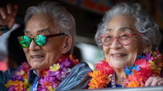Diversity elderly couple at gay pride photo