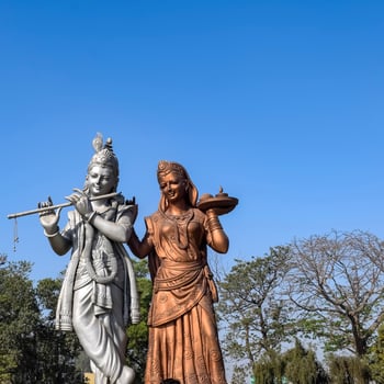 Big statue of Lord Radha Krishna near Delhi International airport, Delhi, India, Lord Krishna and Radha big statue touching sky at main highway Mahipalpur, Delhi photo