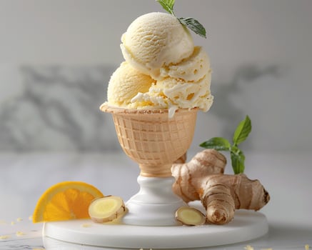 an ice cream cone with orange slices and ginger photo