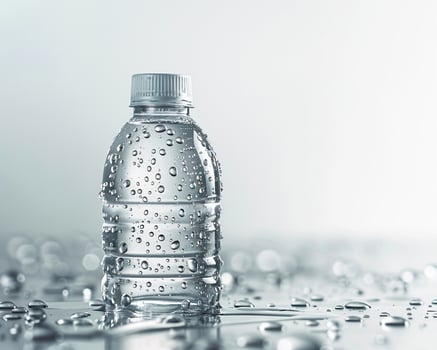 a plastic bottle of water sitting on a table photo