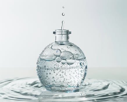 a bottle of water with bubbles floating in it photo