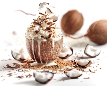 coconut milk smoothie with coconut flakes and coconut flakes photo