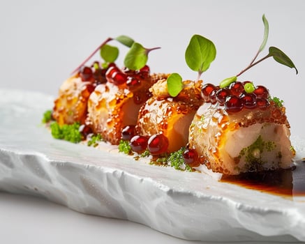 a white plate topped with sushi photo
