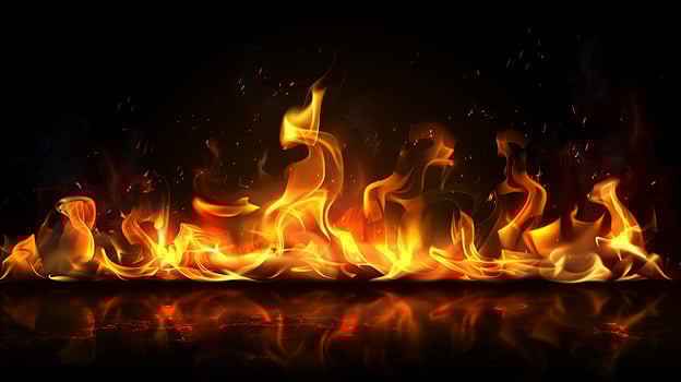 realistic wide fire flames with smoke on the Black background.Ge photo