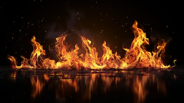 realistic wide fire flames with smoke on the Black background.Ge photo