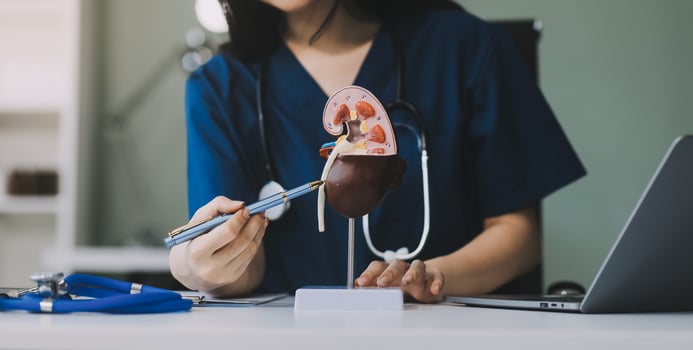 Portrait of young female doctor cardiologist working in office of modern clinic photo