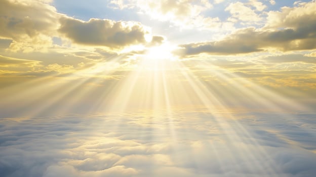 Heavenly rays of light above the clouds photo