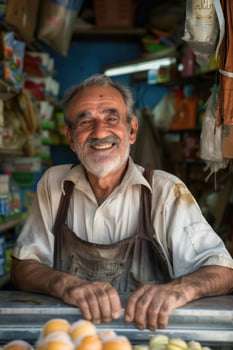 Cheerful senior shopkeeper smiling in his store photo