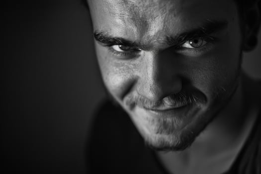 Intense gaze black and white portrait of a young man photo