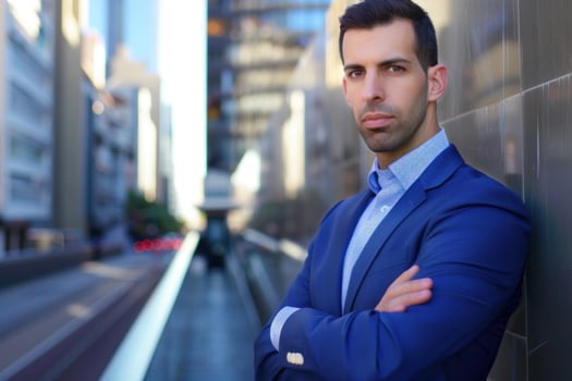Confident businessman with arms crossed standing in a city center photo