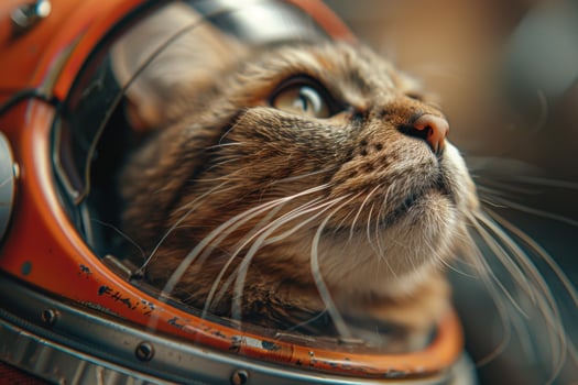 Curious cat astronaut wearing space helmet exploring new worlds photo