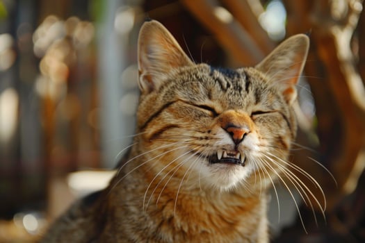 Cat smiling showing teeth feline portrait photo