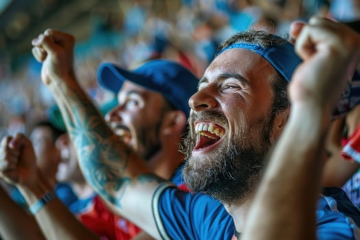 Excited sports fan cheering and celebrating during a game photo