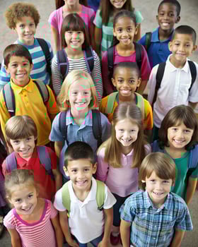 Cheerful Children in Colorful Sweaters Posing for School Photo