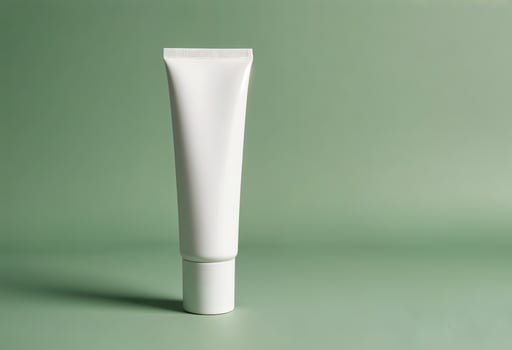 Blank white cosmetic tube on pastel green background, suitable for skincare or beauty product promotions. photo