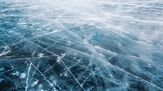 Natural scratched ice at the ice rink as texture or background for winter composition, large long picture photo
