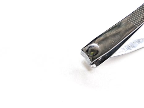 Cut nail clippers metal. Isolated on white background photo