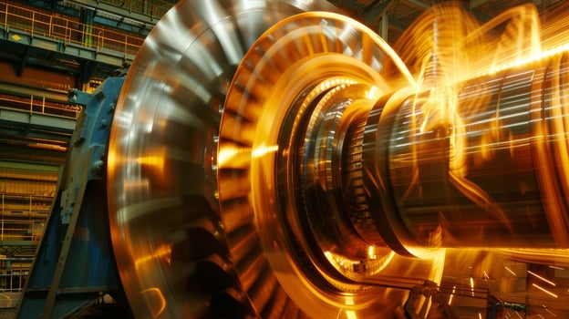 A timelapse of an industrial turbine in action capturing the swift rotation of its blades and the power it generates as it turns photo