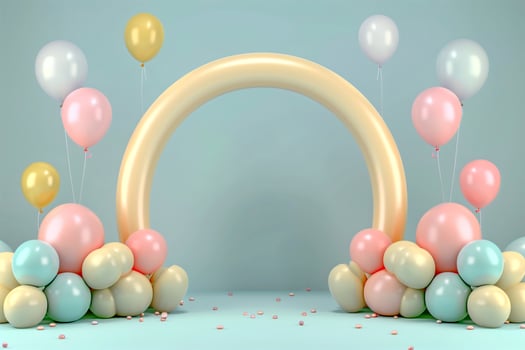 Whimsical Balloon Arch Display with Pastel Colors Balloons photo
