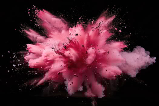 Pink paint explosion splash abstract background. Dust explode on black photo
