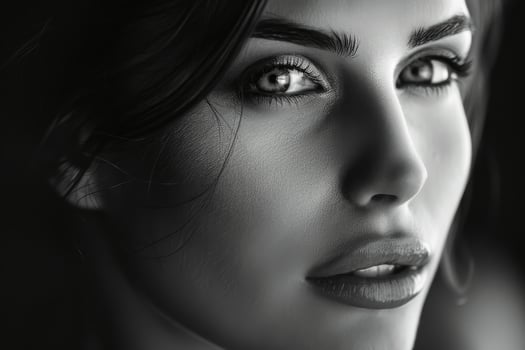 A mesmerizing portrait of a beautiful woman in black and white. AI generate photo