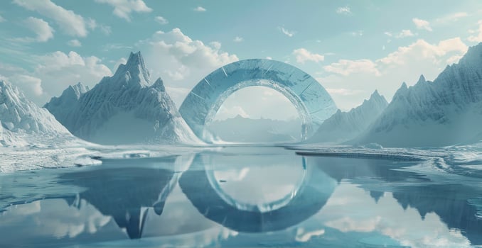 A Natural Ice Bridge Formation In A Frozen Lake photo