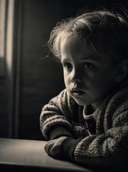 a black and white photo of a poverty child