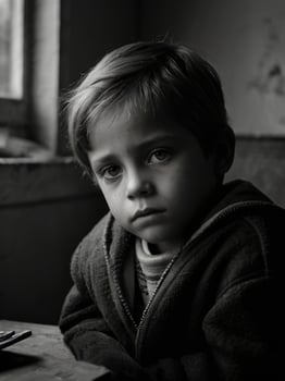 a black and white photo of a poverty child