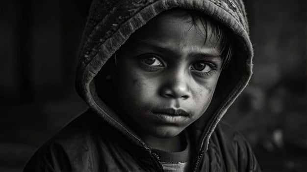 a black and white photo of a poverty child