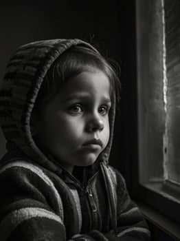 a black and white photo of a poverty child