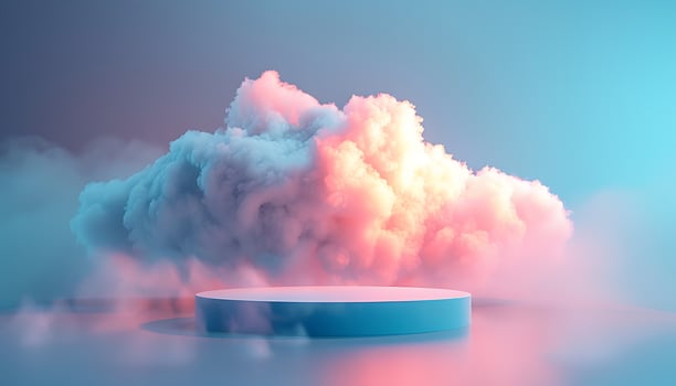 White Podium in Pastel Cloud Scene photo
