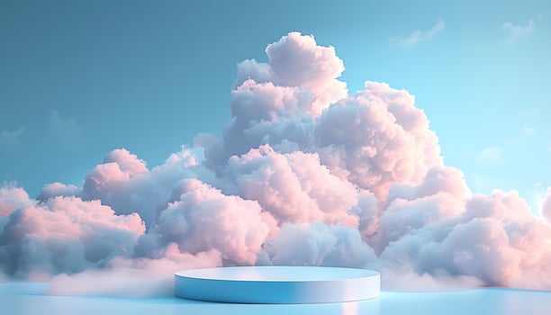 Geometric Podium with Cloudy Backdrop photo