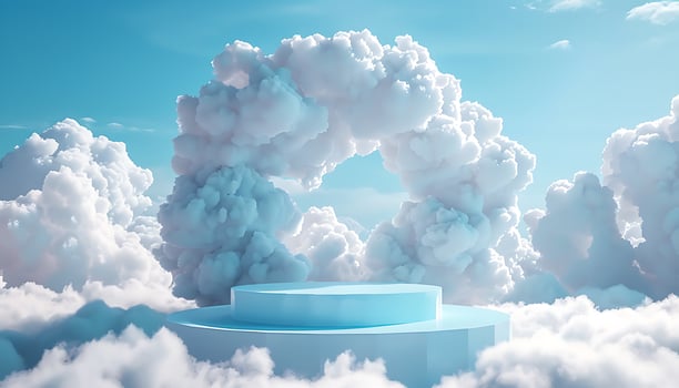 Light Podium with Cloudy Backdrop photo