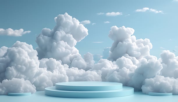 White Display Stand with Cloud Background photo