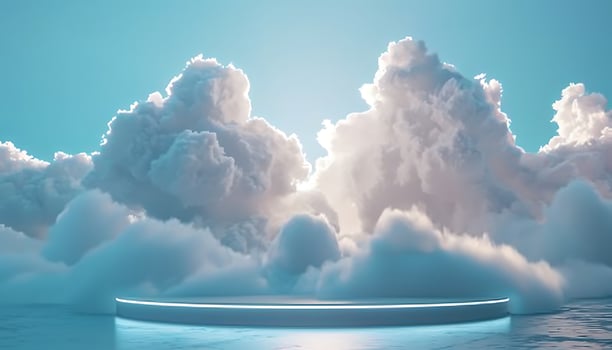 3D Platform in Cloudy Pastel Sky photo